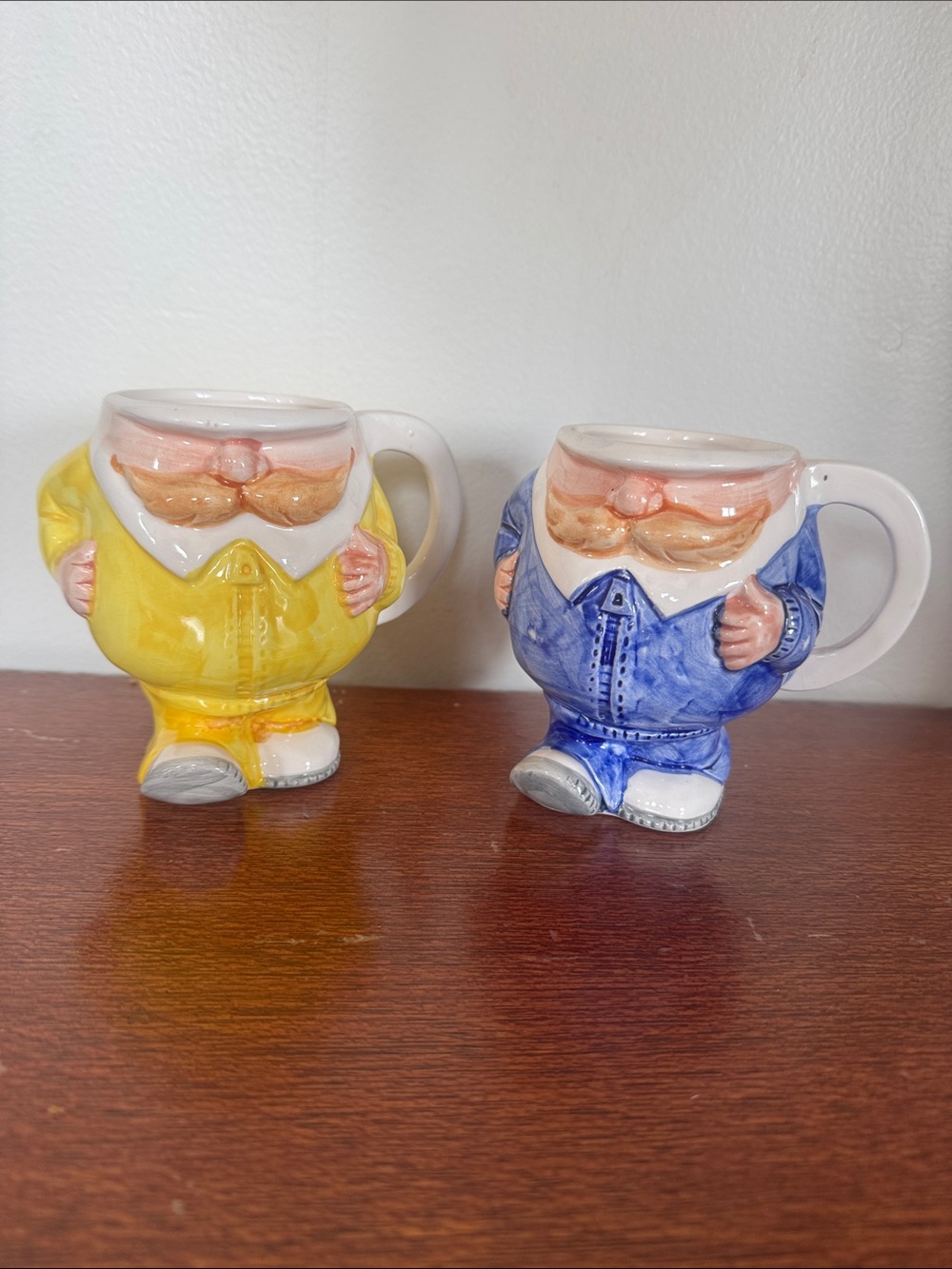 Novelty Gnome Ceramic Mugs — Yellow & Blue (Set of 2)